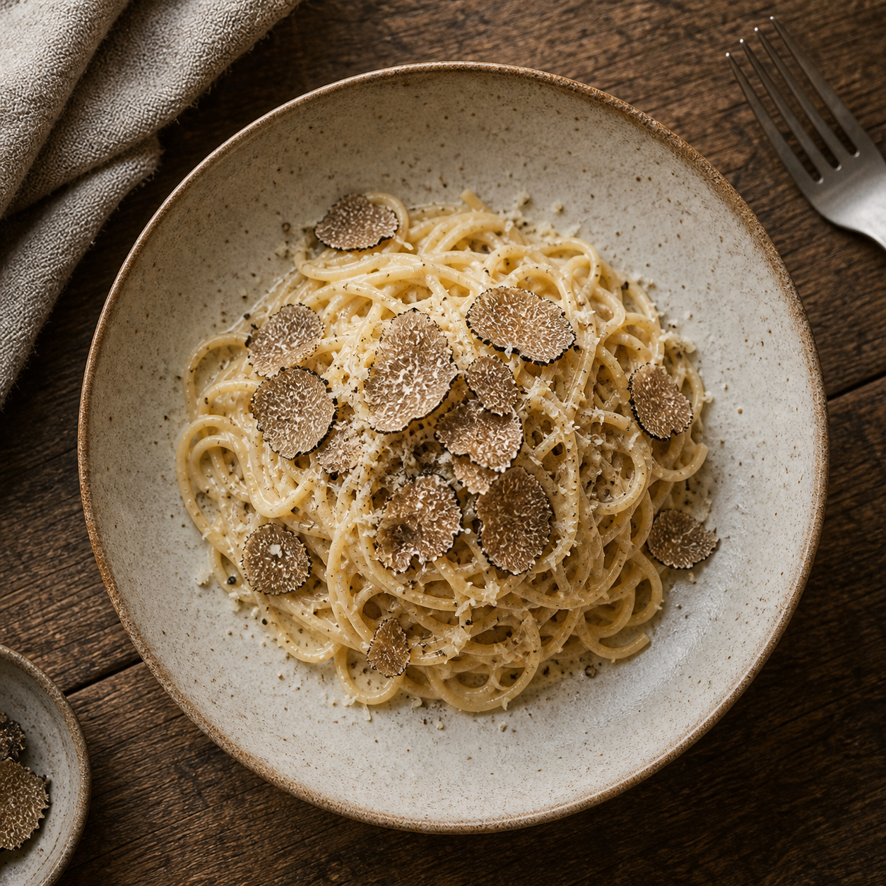 Truffle cacio e pepe with shaved black truffle