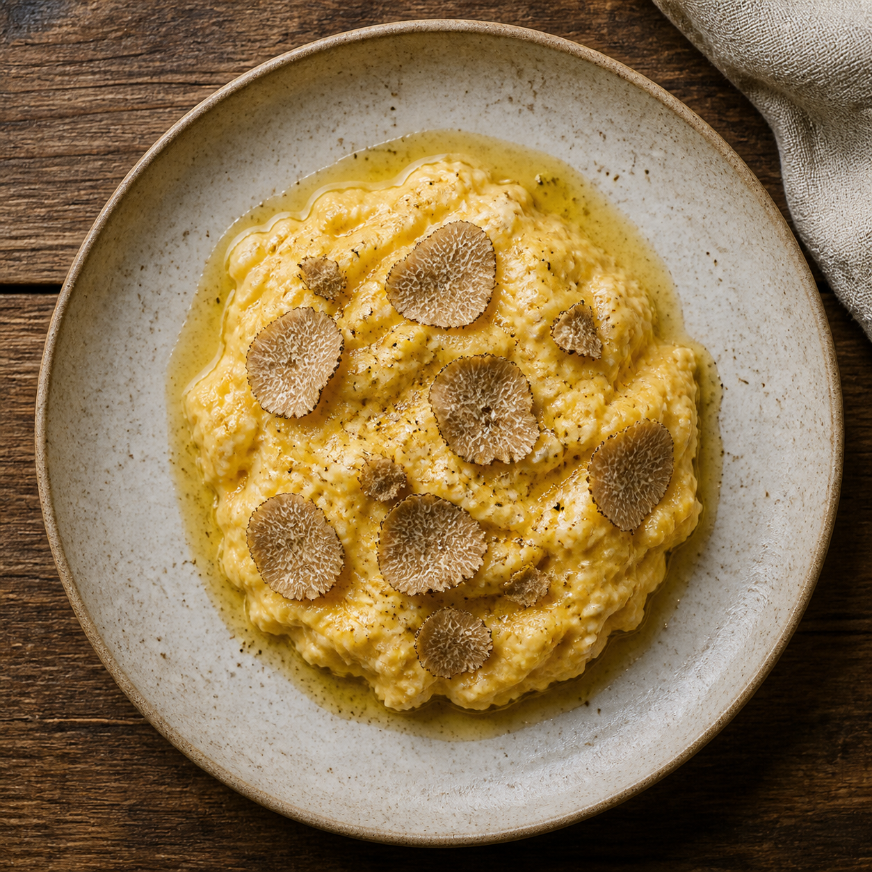 Soft scrambled eggs with white truffle